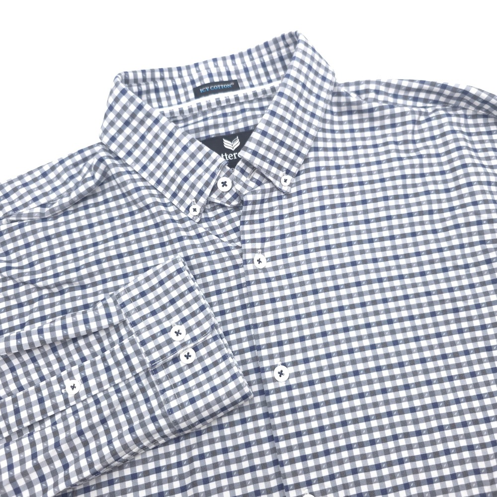 Buttercloth Icy Cotton Mens XL Regular Fit Blue Gingham Check Button Down Shirt